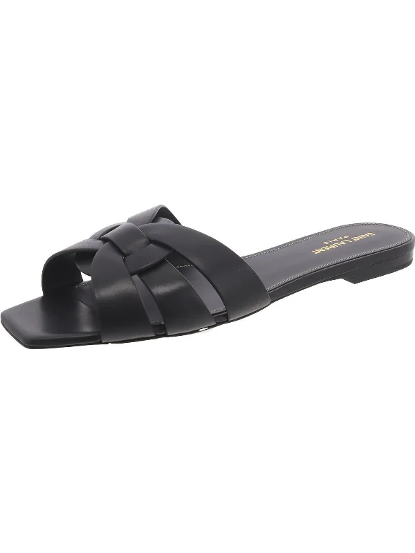 Womens Leather Peep-Toe Slide Sandals Chunky Platform Sneaker Style  