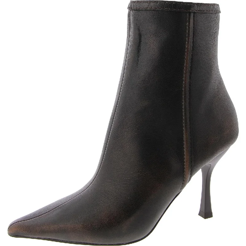 Womens Leather Pointed Toe Ankle Boots Buckle -