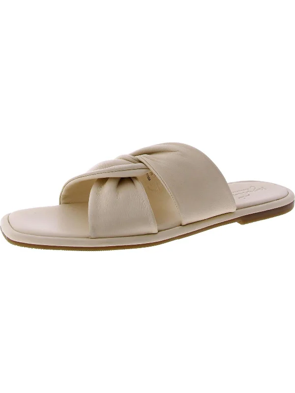 Womens Leather Slip-On Slide Sandals Ivy League Loafer Look 