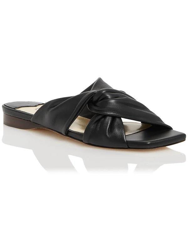 Womens Leather Square Toe Slide Sandals Hip - Hop Sneaker Style  