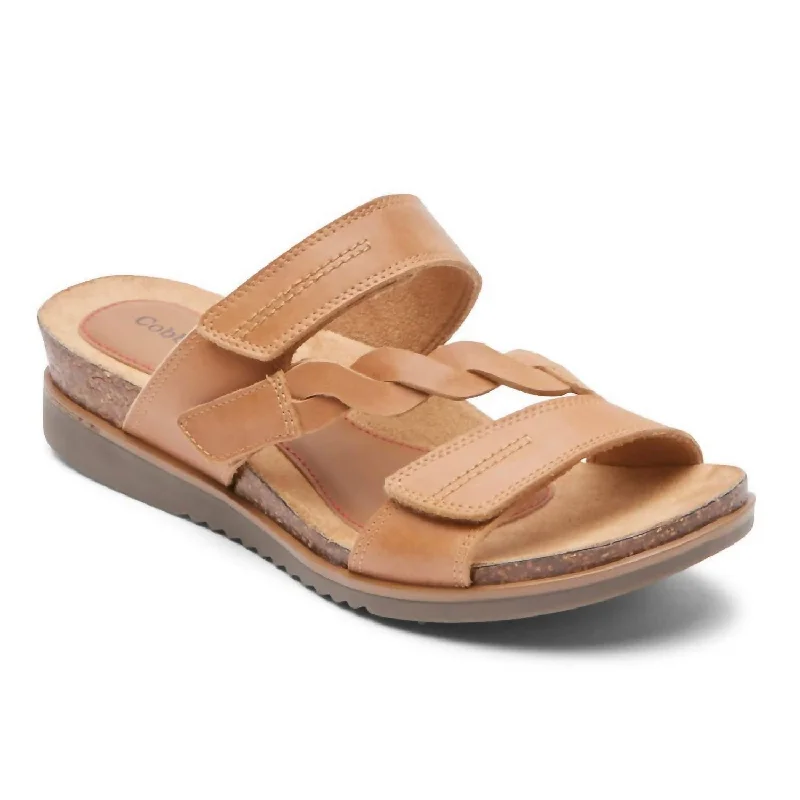 Women's May Asymmetrical Slide Sandal In Tan Loose - Fit Slipper Style  