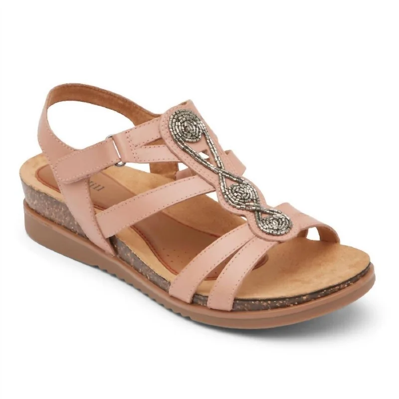 Women's May Embellished Sandal In Pink Strap - Up Sandal Resort Style  