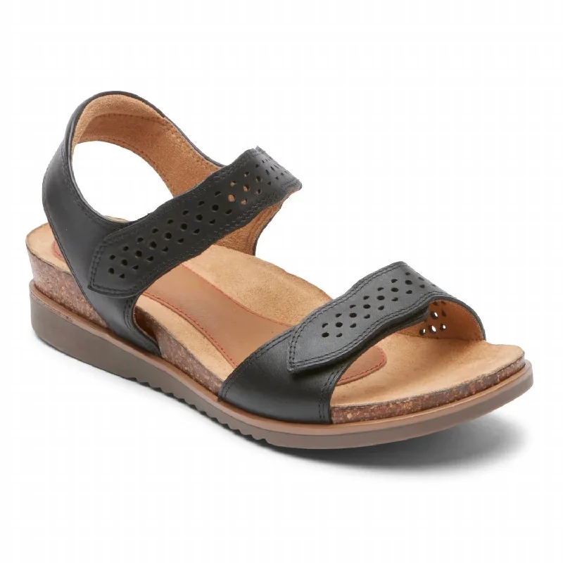 Women's May Wave Strap Sandal In Black Leather Driving Shoe Style  