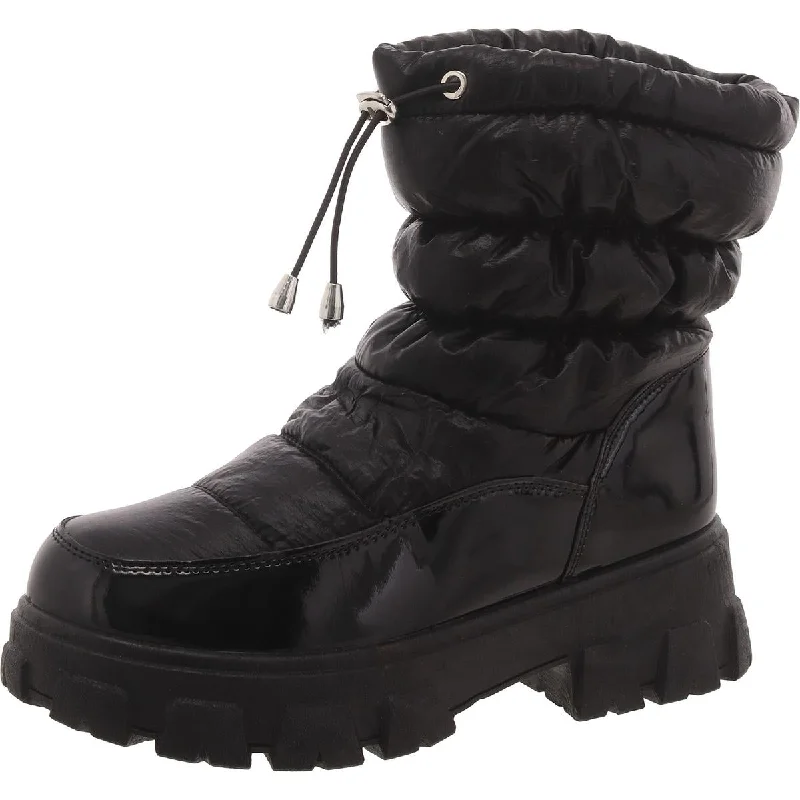 Womens Patent Pull On Winter & Snow Boots Brogue Oxford Aesthetic 