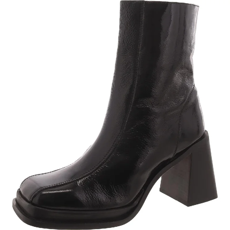 Womens Patent Square Toe Ankle Boots Embroidered Cowboy Boot Design  