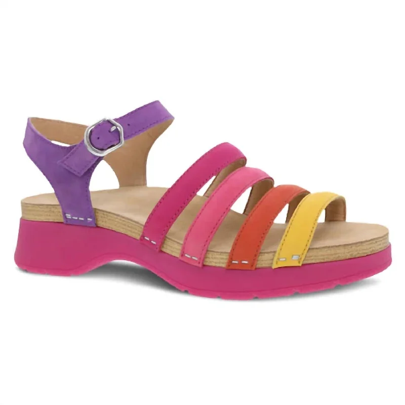Women's Roxie Strappy Bright Sandal In Pink Multi Beaded Moccasin Design 