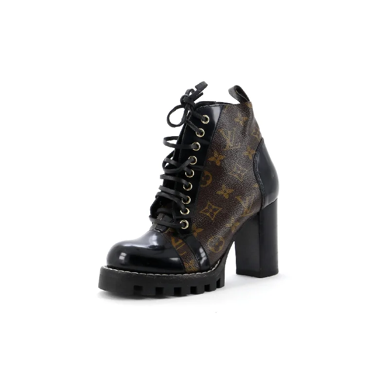 Women's Star Trail Ankle Boots Monogram Canvas with Patent Zip - Up Boot Style  