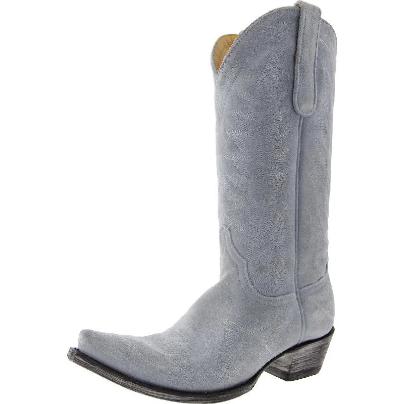 Womens Suede Pull On Cowboy, Western Boots Retro Plimsoll Style  