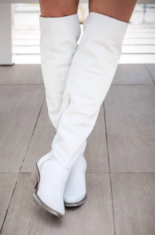 Women's West 4 Leather Boots In White Retro Plimsoll Style  