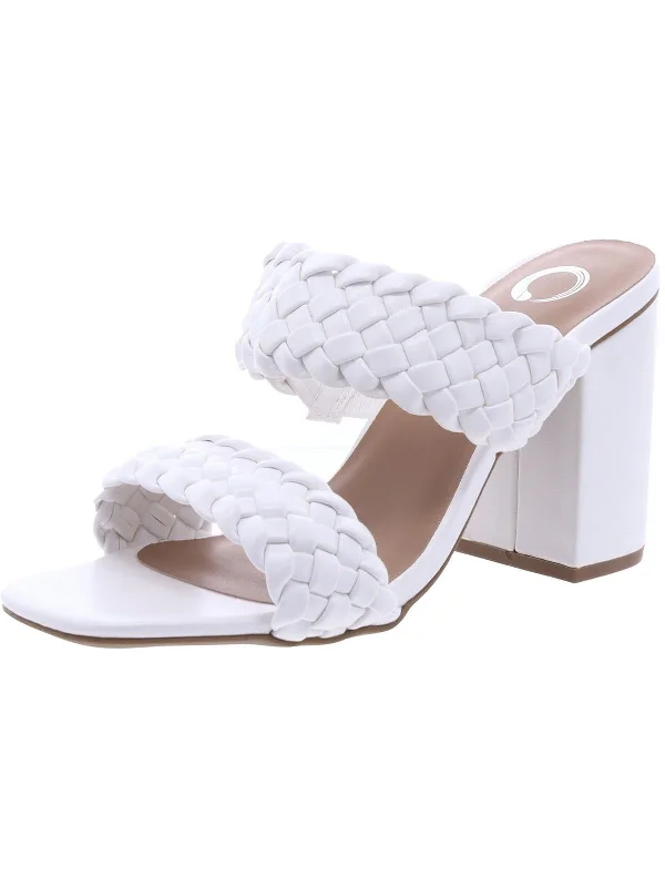 Womens Woven Slip-On Block Heel Checkered Shoe Pattern Look  