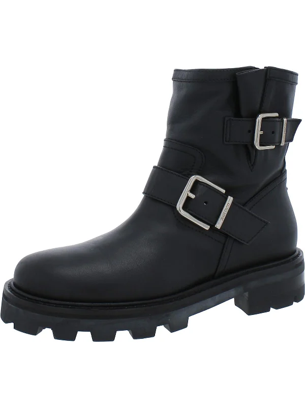 Youth II Womens Leather Pull On Motorcycle Boots Monochromatic Shoe Look  